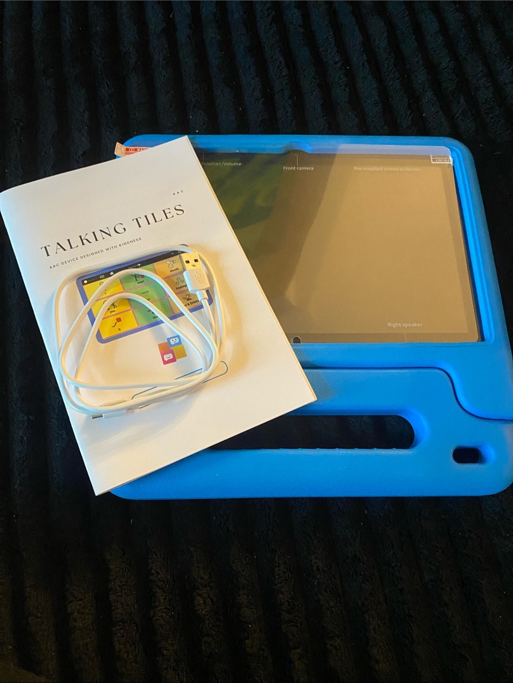 Blue AAC Communication Tablet with Protective Case and Charger